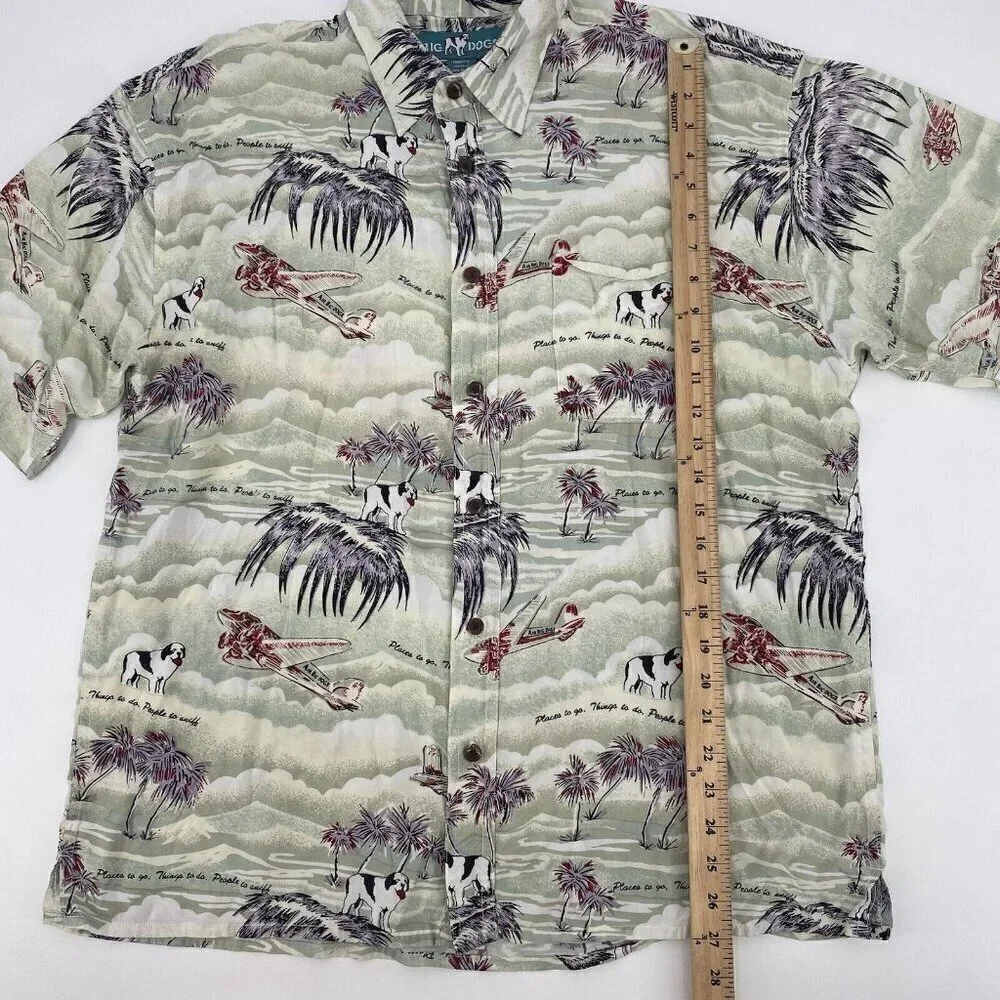 Big Dogs Hawaiian Shirt Mens Large Button Up Tropical Palm Trees Vintage USA